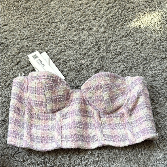 NWT Zara Purple, White, Pink tweed Bustier corset Top - Picture 2 of 8
